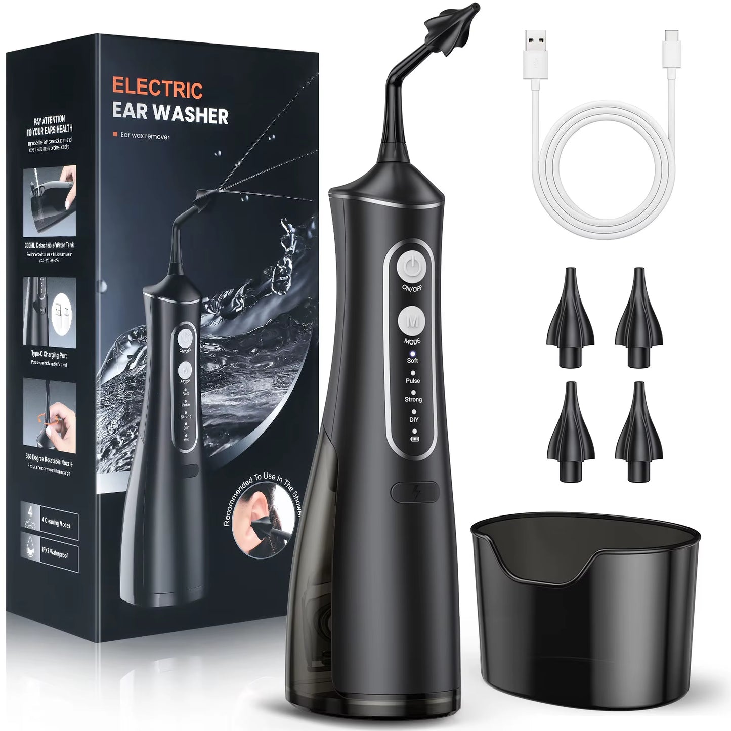 Electric Ear Cleaner Kit 4 Pressure Modes Ear Wax Removal Health Care Water Irrigation Ear Washer for Adults Child Ear Cleaner